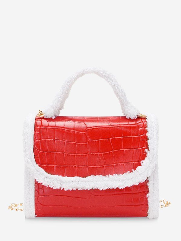 

Faux Fur Edge Chain Cover Handbag, Ruby red