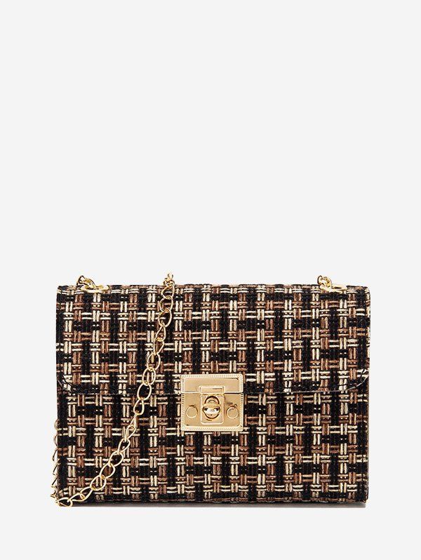 

Plaid Pattern Chain Cover Crossbody Bag, Black
