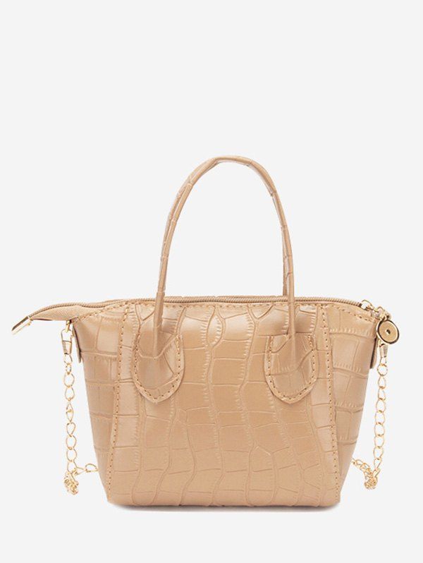 

Chain Stone Grain Solid Tote Bag, Camel brown