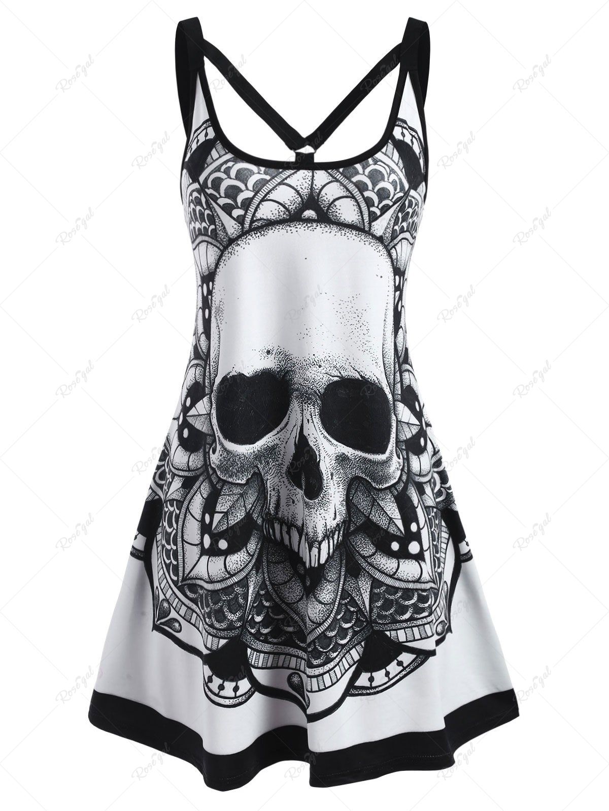 Shop Skull Flower Strappy O Ring Tank Dress  