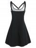 Skull Flower Strappy O Ring Tank Dress -  