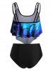 Flounce Overlay Tummy Control Octopus Print Tankini Swimwear -  