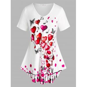 

Plus Size Heart Print Curved T Shirt, White