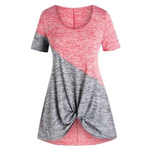 

Plus Size Two Tone Front Twist Tee, Multi