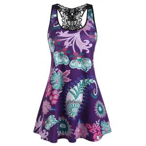 

Plus Size Flower Paisley Print Racerback Applique Tank Top, Purple