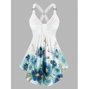 

Plus Size Floral Print Empire Waist Tank Top, White