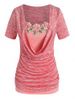 Plus Size Space Dye Cowl Neck Tee and Floral Applique Tank Top Set -  