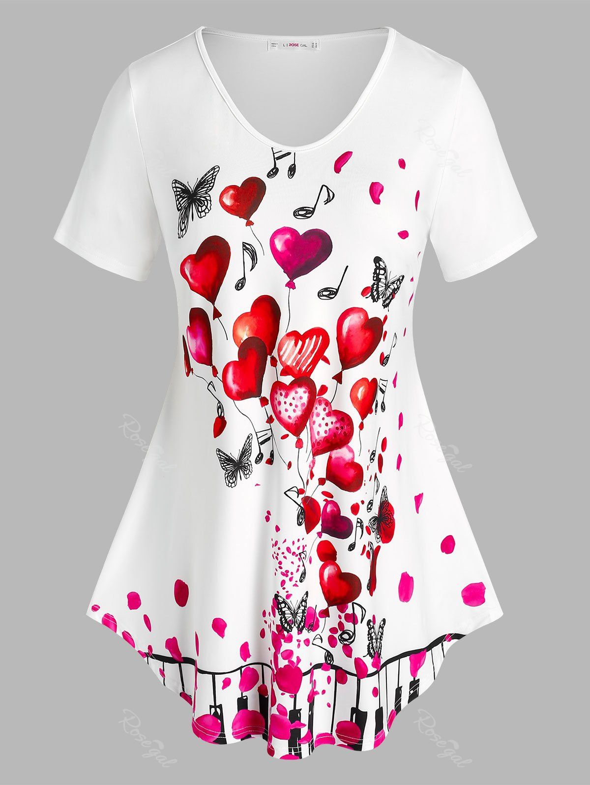 Plus Size Heart Print Curved T Shirt [39% OFF] | Rosegal
