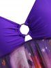 Plus Size O-ring Butterfly Print Mesh Panel Tankini Swimwear -  
