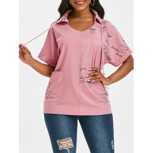 

Letter Graphic Drawstring Front Pocket Top, Light pink