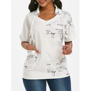 

Letter Graphic Drawstring Front Pocket Top, White
