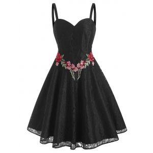 

Lace Flower Applique Party A Line Dress, Black