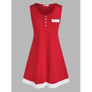 

Lace Panel Mock Button Sleep Dress, Red