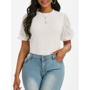 

Broderie Anglaise Puff Sleeve T-shirt, White