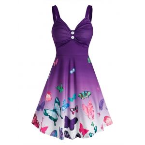 

Ombre Color Butterfly Print Ruched Dress, Concord