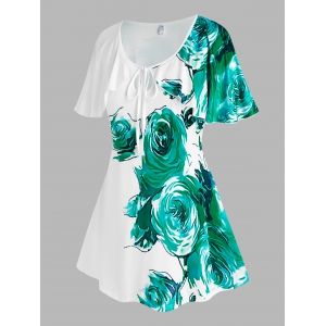 

Plus Size Floral Keyhole Cape Sleeve T Shirt, White
