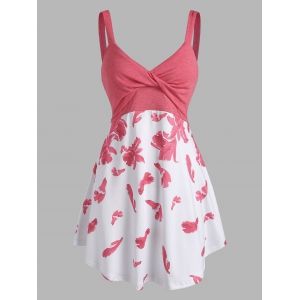 

Floral Print Twisted Backless Longline Tank Top, Light pink