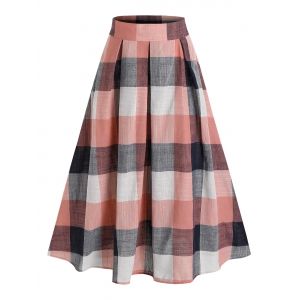 

High Waisted Plaid Print Pleated Midi Skirt, Multi