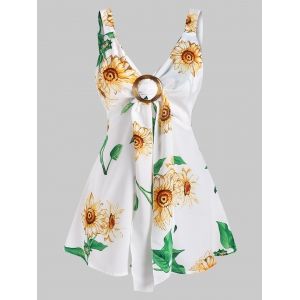 

Sunflower Print Tied O Ring Tank Top, Multi