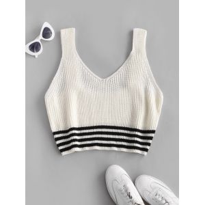 

Plus Size Striped Hem Sleeveless Sweater, White