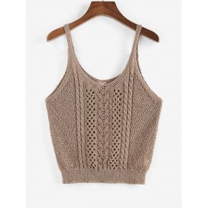

Cable Pointelle Knit Solid Plus Size Sweater Vest, Coffee
