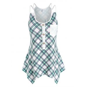 

Plus Size Button Pocket Checkered Pattern Tank Top, Multi