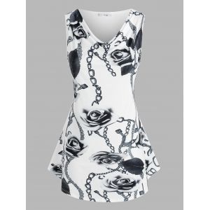 

Plus Size Flower Chain Pattern Cowl Neck Long Tank Top, White