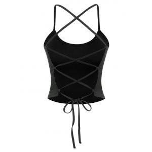 

Lace Up Back Crop Cami Tank Top, Black