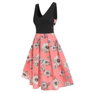 

Flower Printed Side Criss Cross Dress, Light pink