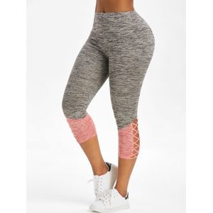 

Space Dye Print Criss-cross Capri Leggings, Gray