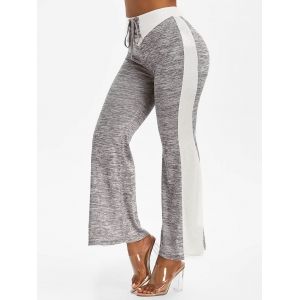 

High Waisted Space Dye Print Lace-up Flare Pants, Light gray