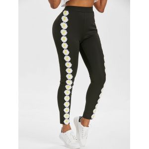 High Waisted Daisy Lace Panel Skinny Pants, Black
