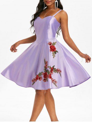 Flor de apliques un vestido de fiesta de línea - PURPLE - M