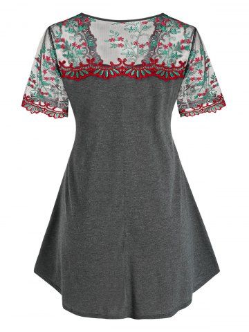 Plus Size Front Tie Embroidered Tee