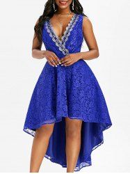 Lace Sequined Plunging Surplice Dress -  