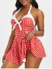 Halter Gingham Bowknot Backless Skirted One-piece Swimsuit -  