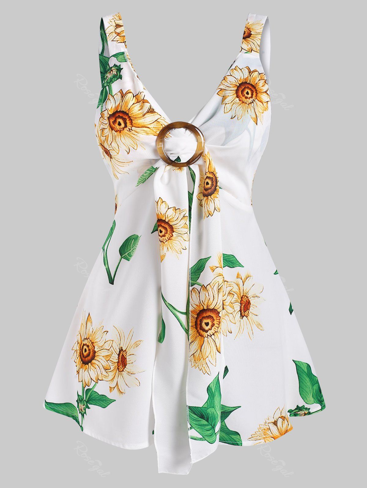 Shop Sunflower Print Tied O Ring Tank Top  