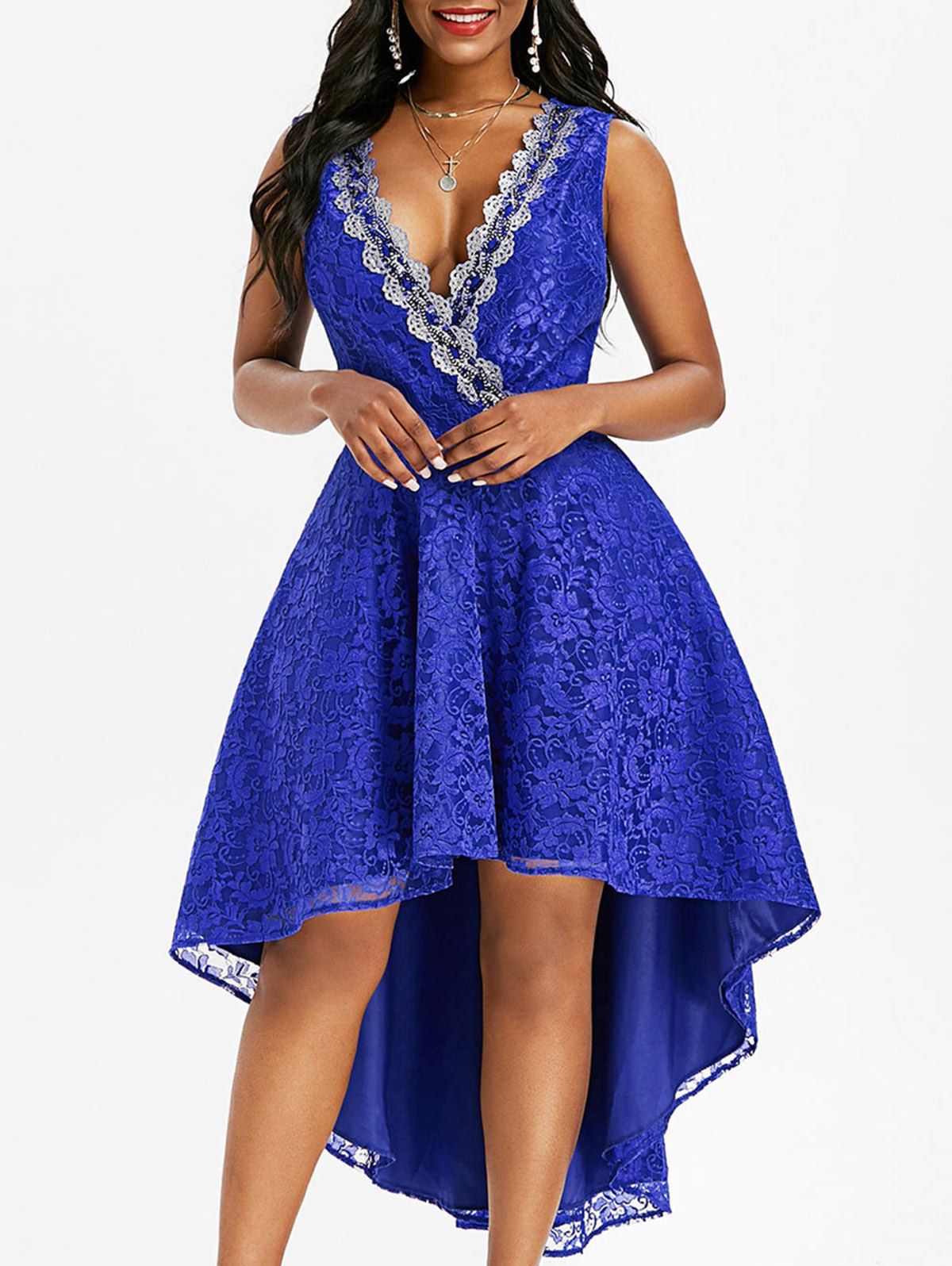 Shops Lace Sequined Plunging Surplice Dress  