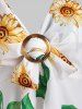 Sunflower Print Tied O Ring Tank Top -  