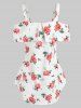 T-shirt Volanté Imprimé Floral à Épaules Nues - Rose clair XXL