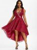 Lace Sequined Plunging Surplice Dress -  