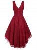 Lace Sequined Plunging Surplice Dress -  
