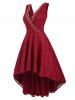 Lace Sequined Plunging Surplice Dress -  