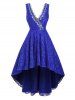Lace Sequined Plunging Surplice Dress -  