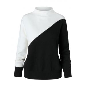 

Plus Size Two Tone Bicolor Mock Neck Drop Shoulder Sweater, Black