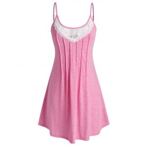 

Plus Size Lace Panel Pleated Cami Nightdress, Light pink