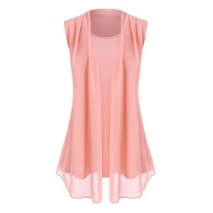 

Plus Size Draped Chiffon Overlay Sleeveless Top, Light orange