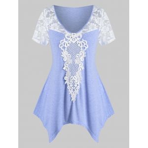 

Plus Size Lace Insert Irregular T Shirt, Light purple