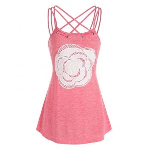 

Flower Lace Panel Strappy Heathered Tank Top, Light pink
