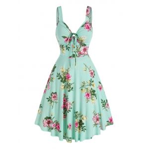 

Front Tie Floral Print Knee Length Dress, Light green